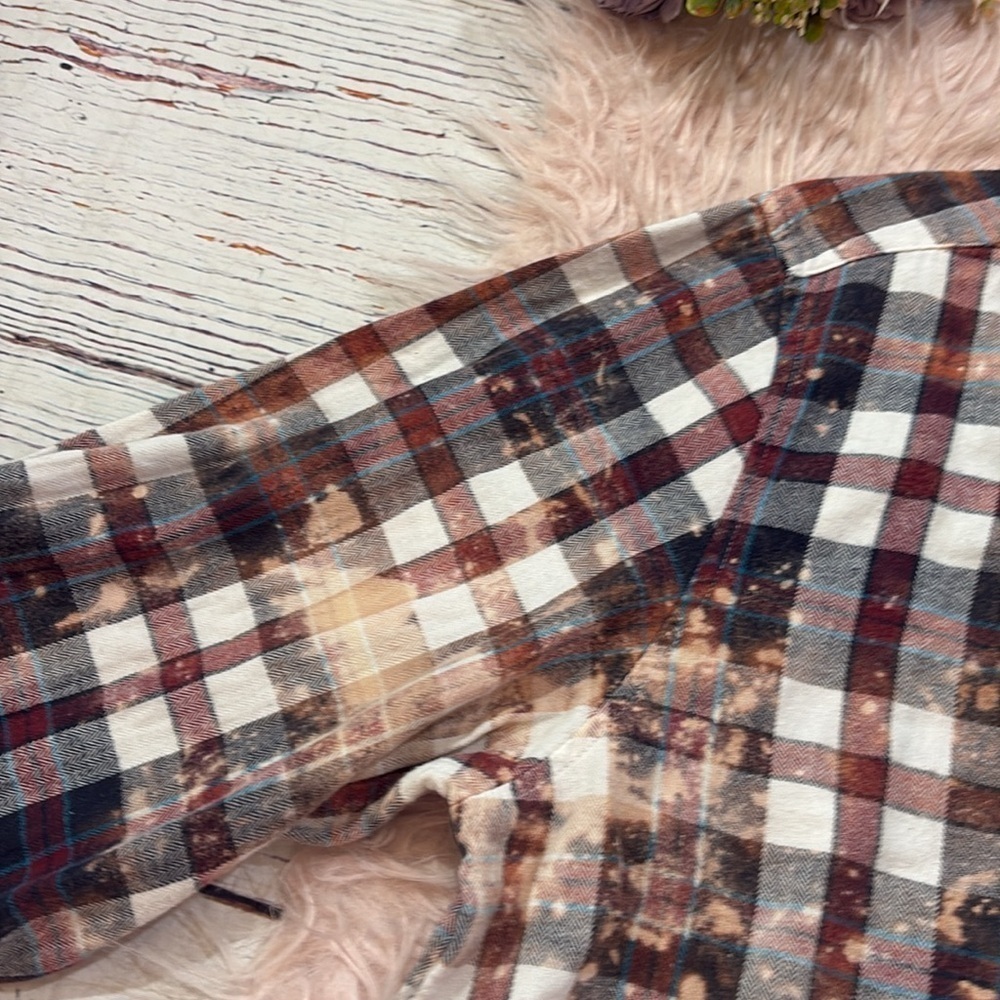 Two Gypsea Souls Unisex Upcycleded Bleached Distressed Flannel Button Down - Picture 5 of 10